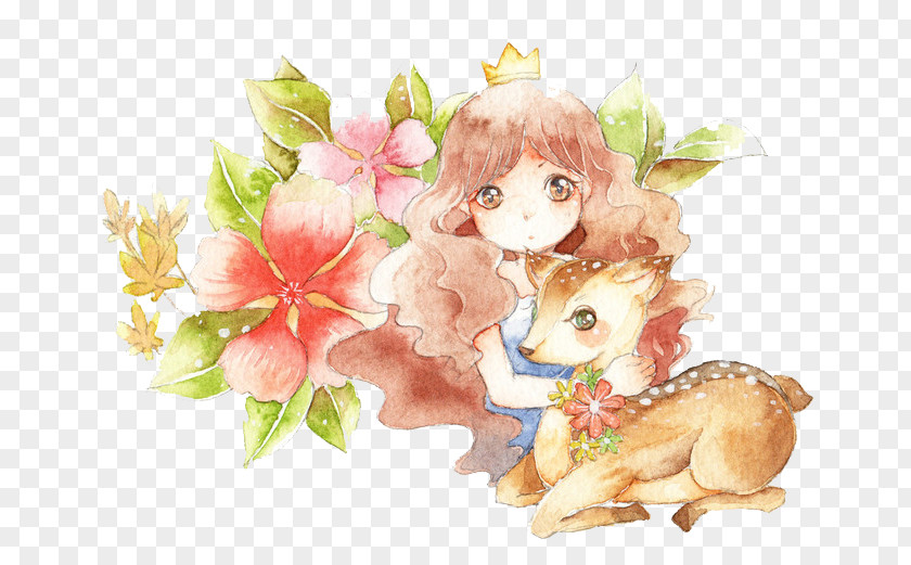 Deer Flowers Floral Design Illustration PNG