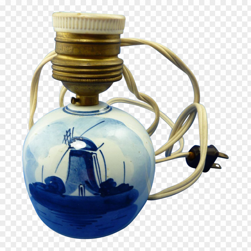 Hand Painted Vintage Glass Bottle Cobalt Blue Product PNG
