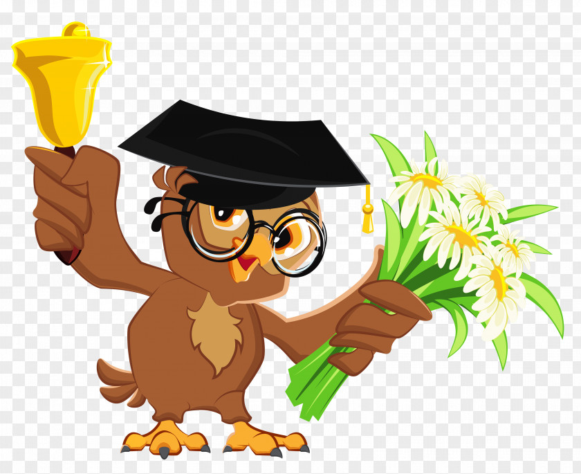 Owl With School Bell Clipart Picture Student National Secondary PNG
