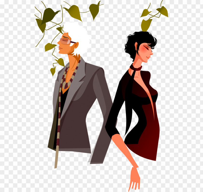 Cartoon Fashionable Clothes For Men And Women Back To Back, Eyes Closed Royalty-free Clip Art PNG