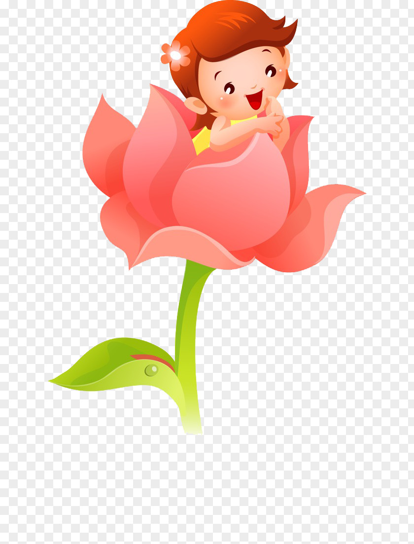 Cartoon Rose Flower Child Clip Art Image PNG
