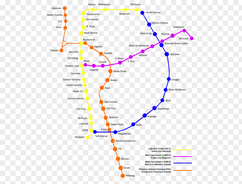 Manila Light Rail Transit System Rapid Metro Map PNG