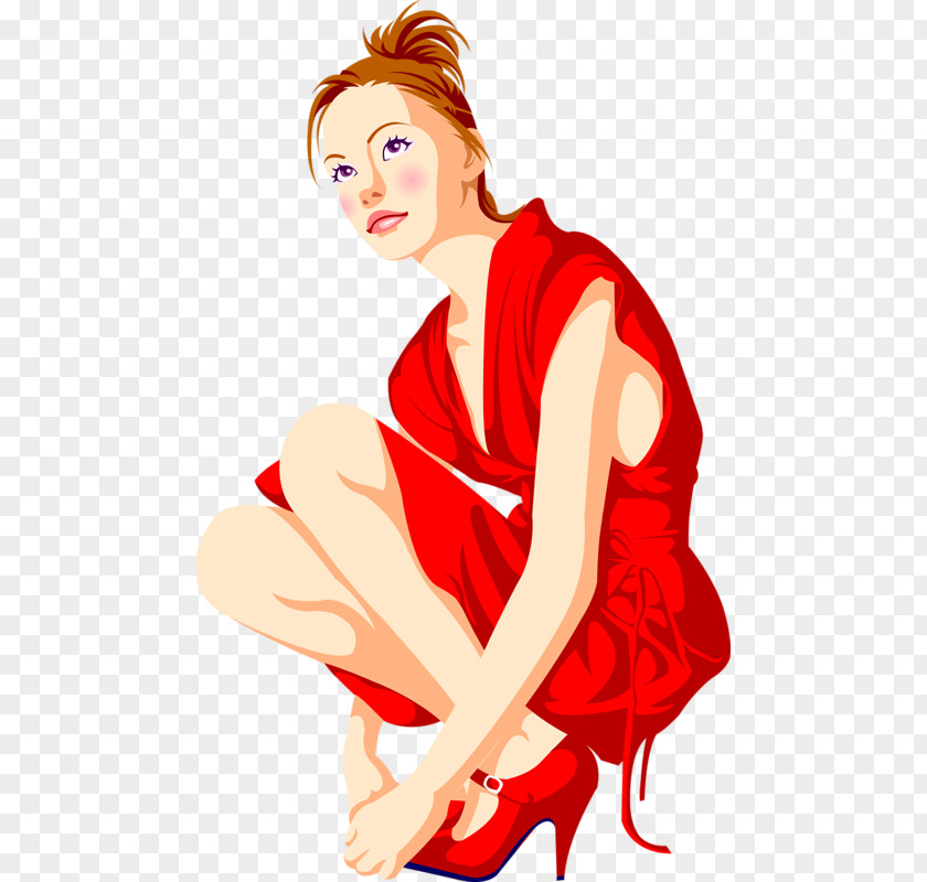 Crouching Woman Cartoon PNG