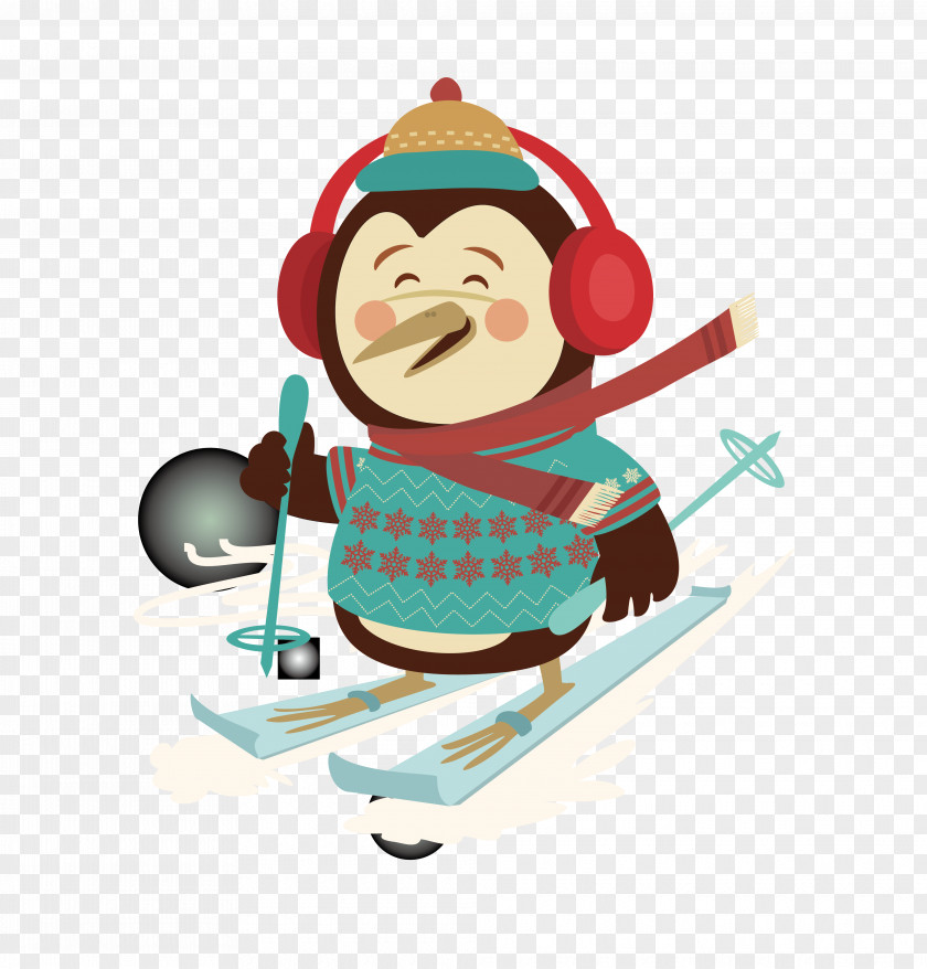 Vector Old Man Skiing Picture Santa Claus Christmas Tree Cartoon PNG