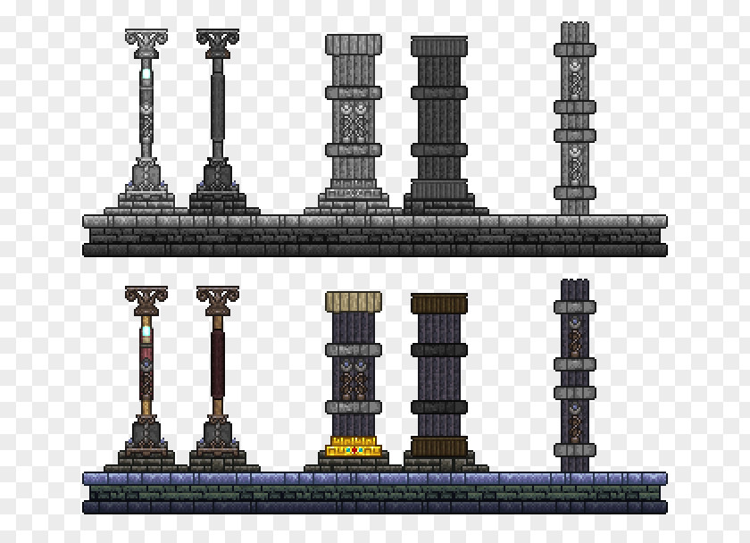 Golden Pillar Terraria Minecraft Video Game Building PNG