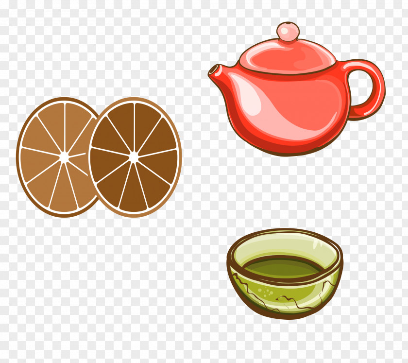 Color Sketch Teapot Teacup Vector Graphics PNG
