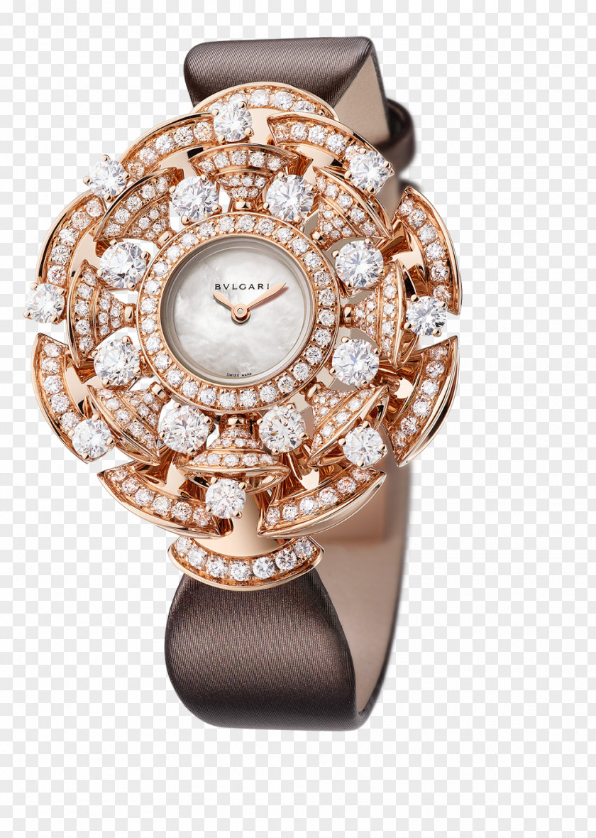 Bulgari Jewelry Decorated Female Form Rose Gold Watch Watches Jewellery Quartz Clock PNG