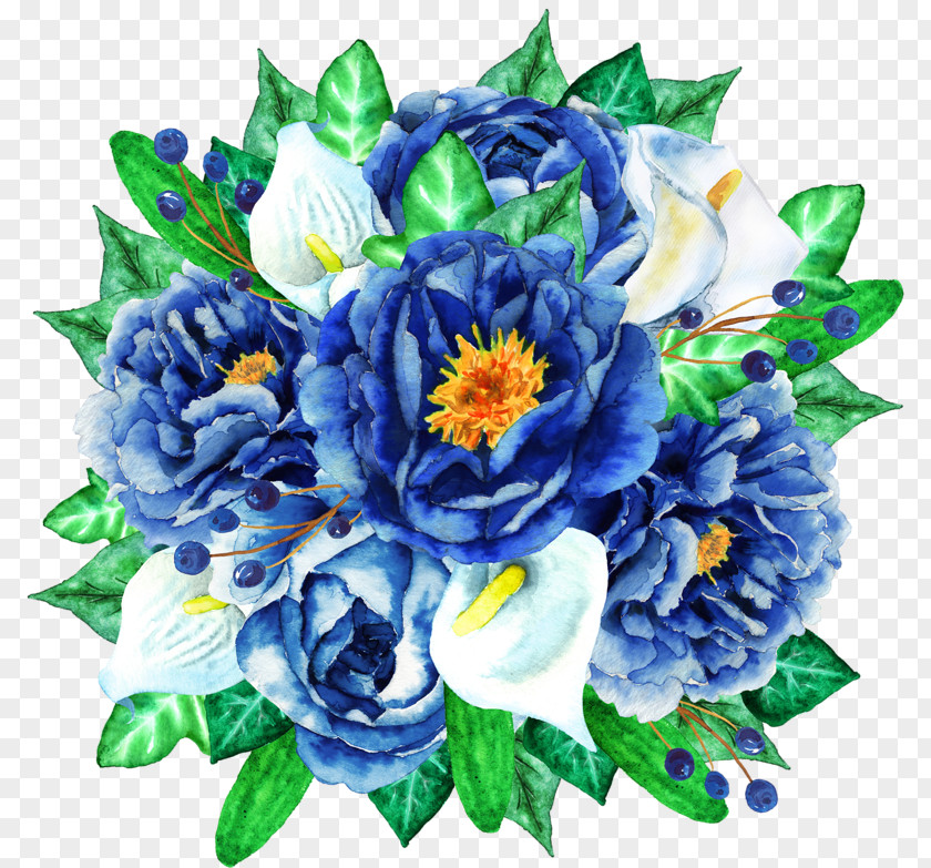 Hand-painted Blue Bouquet Flower Clip Art PNG