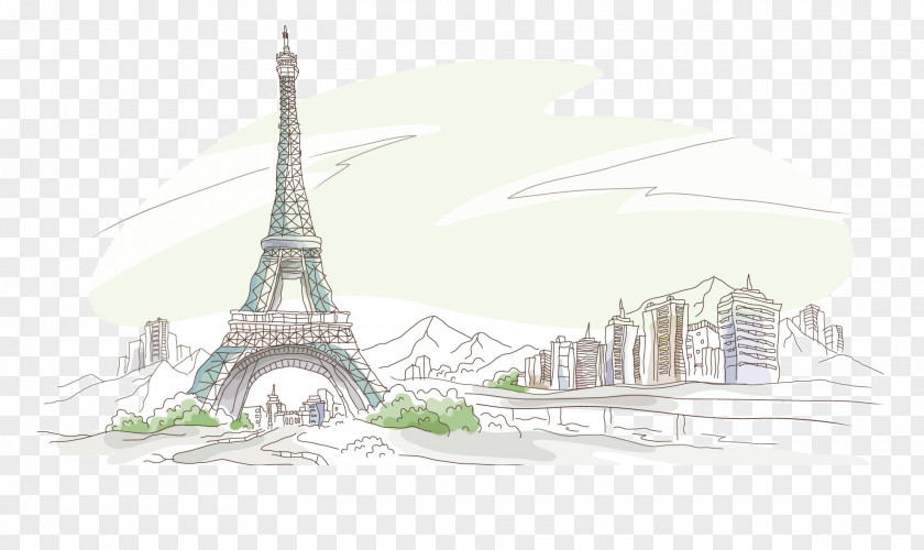 Watercolor Landscapes Painted Line Drawing Eiffel Tower 58 Tour Wallpaper PNG