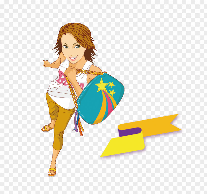 Cartoon Woman Vecteur Shopping PNG