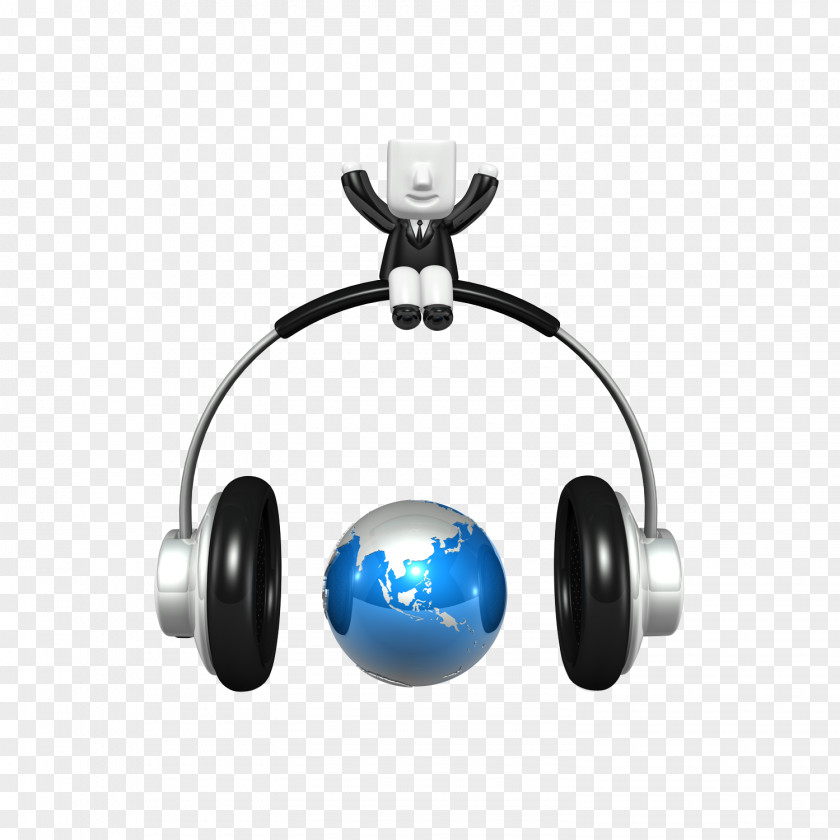 Headphones And Earth 3D Computer Graphics Phone Connector Template PNG