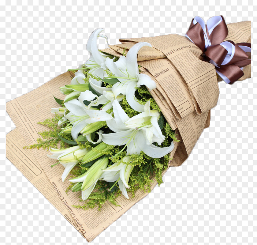 White Lily Bouquet Real Lilium Flower Nosegay Beach Rose Qixi Festival PNG