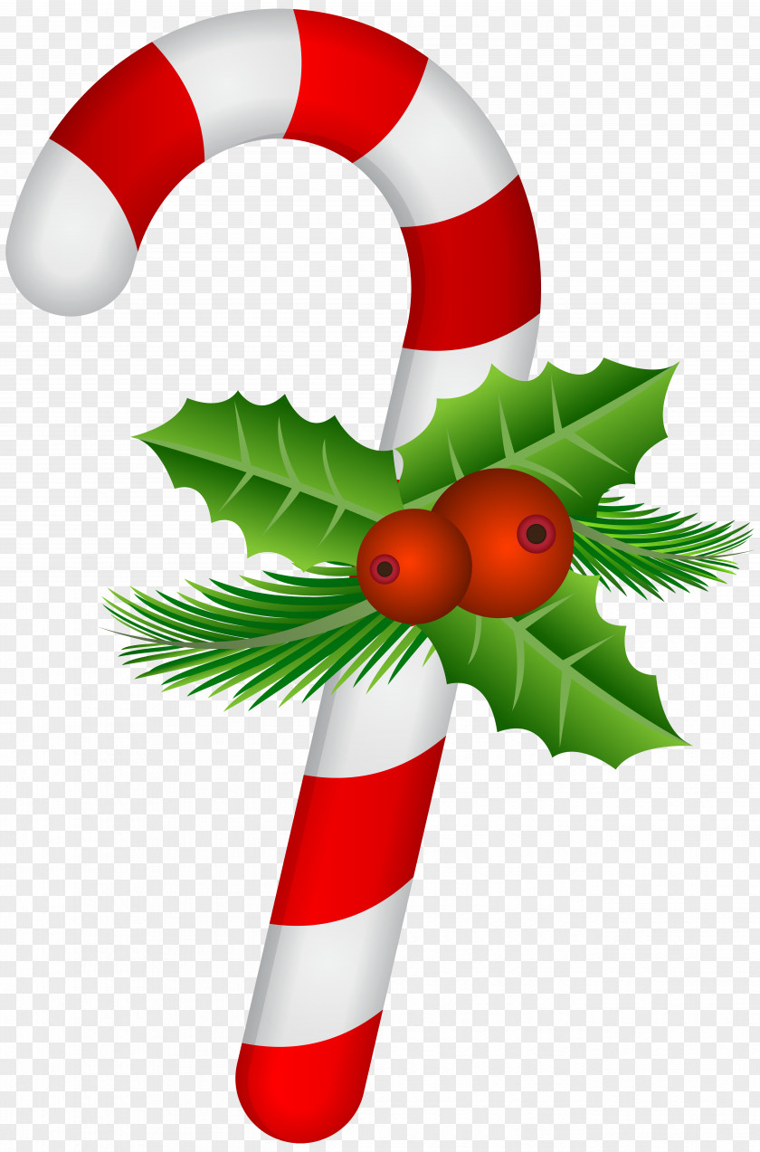 Candy Cane With Holly Transparent Clip Art Christmas PNG