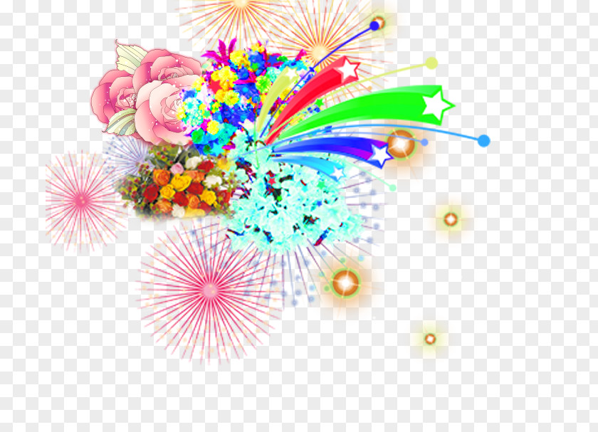 Multi-colored Fireworks Flowers Graphic Design Clip Art PNG
