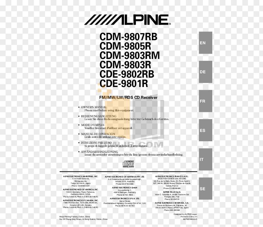 Document Alpine Electronics CDA 9812RB Product Manuals Vehicle Audio PNG