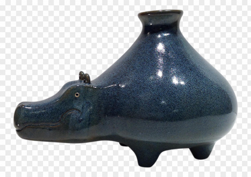 Hippo Ceramic Cobalt Blue Pottery Artifact Vase PNG
