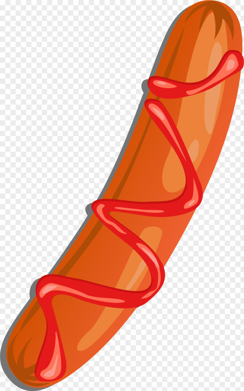 Cartoon Red Hot Dog Sausage Ketchup PNG