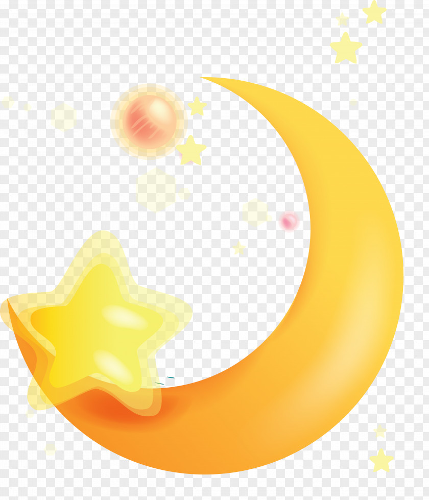 Crescent Pattern Picture Material,Cute Cartoon Moon Ship Cute Stars Drawing PNG