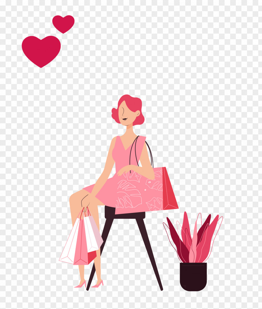 M-095 Heart Sitting Pink M Character PNG