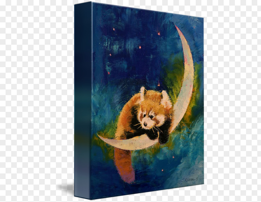 Red Moon Cat Giant Panda Painting Canvas Print PNG