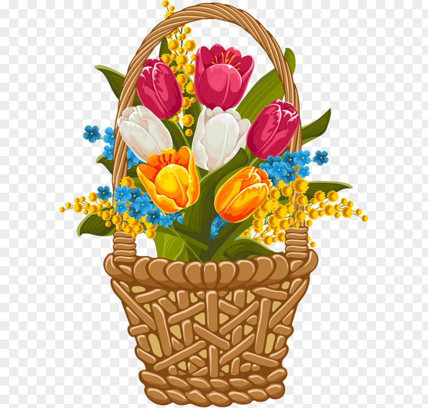 Tulip Flower Baskets Easter Bunny Picture Frame Clip Art PNG
