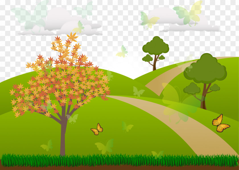 Vector Green Forest Landscape Drawing Theatrical Scenery Cartoon PNG