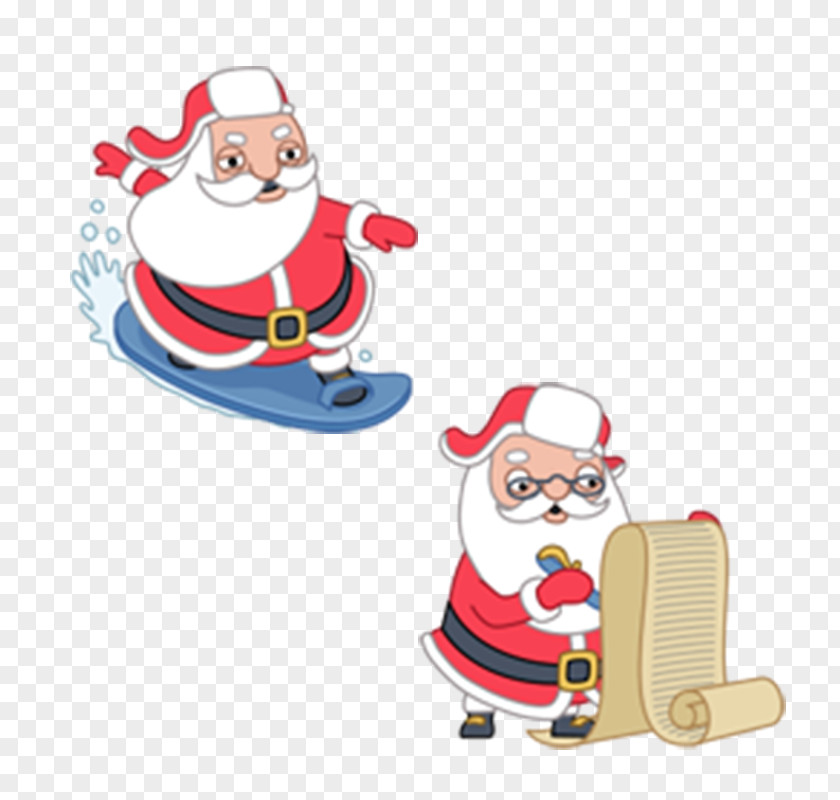 Christmas Cartoon Santa Claus Surfing PNG