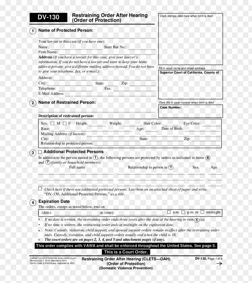 Order FOrm Restraining Document Domestic Violence Court PNG