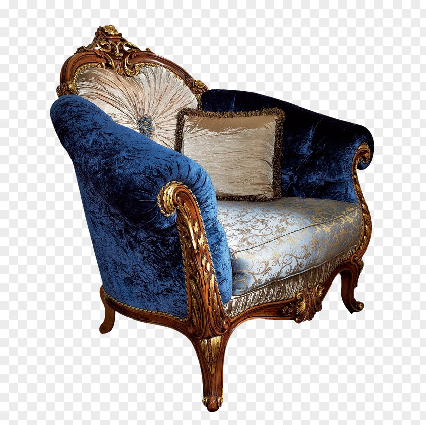 Continental Retro Blue Armchair Victorian Era Table Furniture Couch Chair PNG