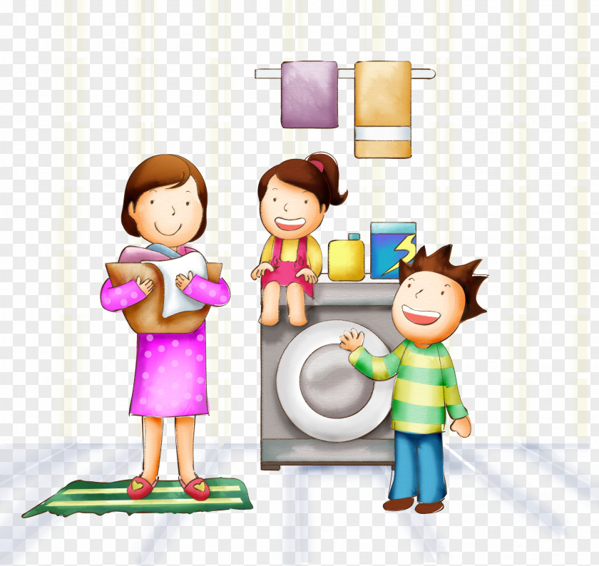 Automatic Washing Machine Happiness Family Illustration PNG