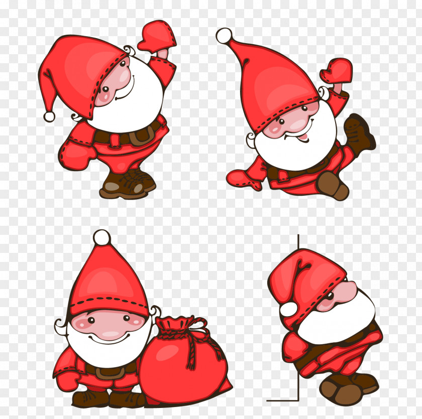 Four Santa Claus Christmas Ornament Clip Art PNG