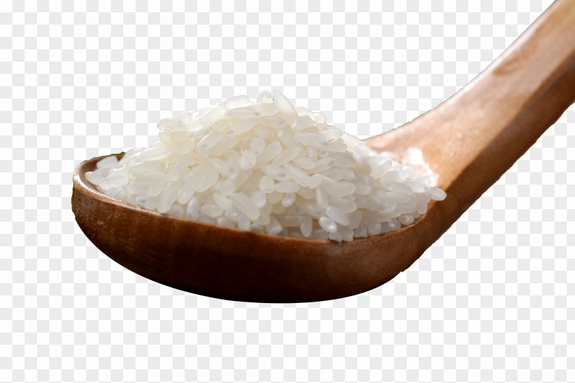 The White Rice In Wooden Spoon Oryza Sativa PNG