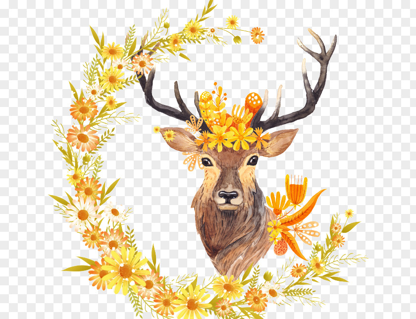 Yellow Deer Autumn Leaf Color Free Fall Watercolor Painting Printing PNG