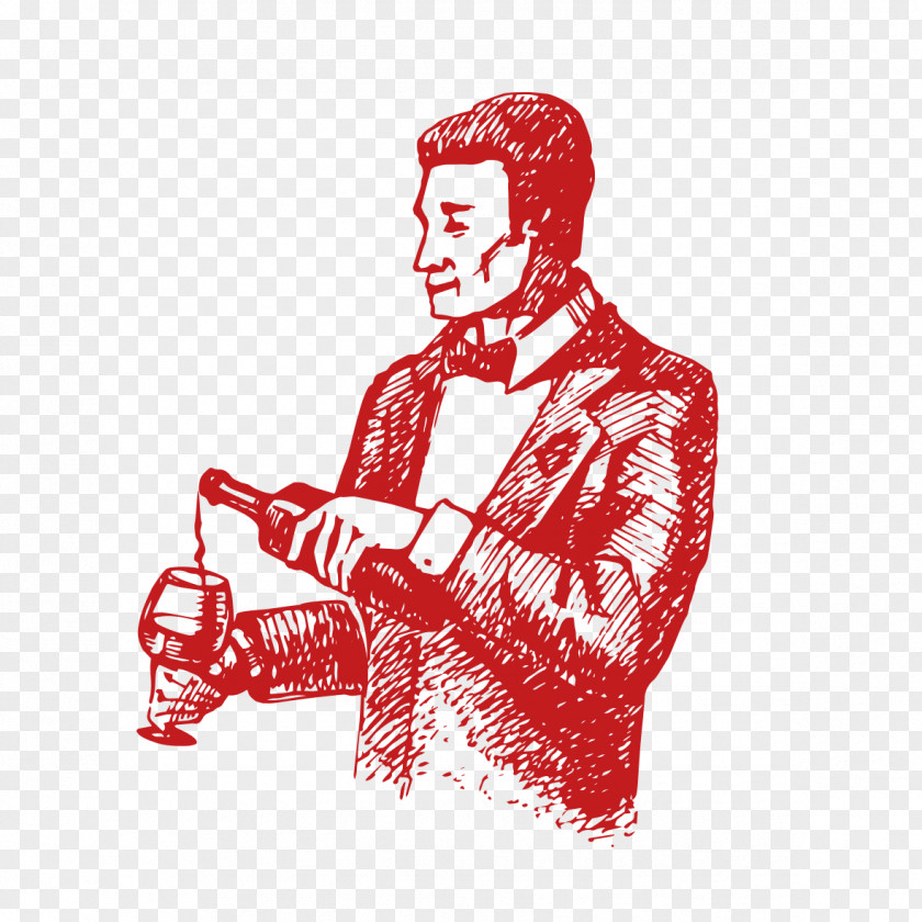 Hand-painted Wine Sommelier Vintage Illustration PNG