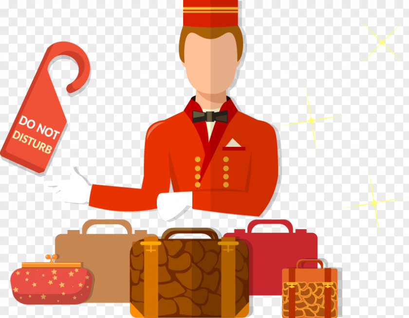 The Hotel Staff Suitcase Painted Pattern Doorman Accommodation Clip Art PNG