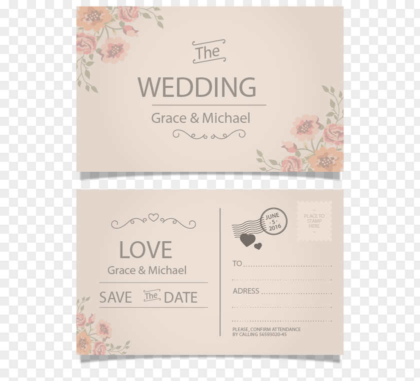 Vintage Postcard Style Wedding Invitation Card Vector Paper Greeting PNG