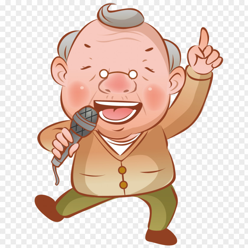 Singing Grandfather Cartoon Illustration PNG