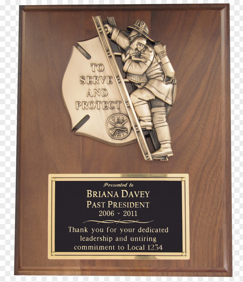 Firefighter Commemorative Plaque Award Trophy Bronze PNG