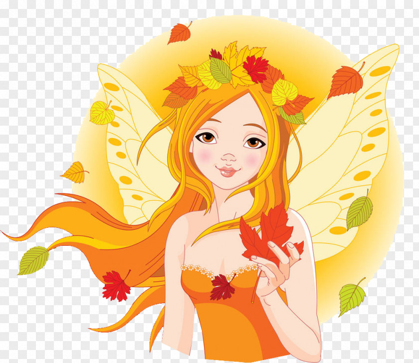 Illustration Girl, Cool Breeze, Leaves Fall Fairy Autumn Clip Art PNG