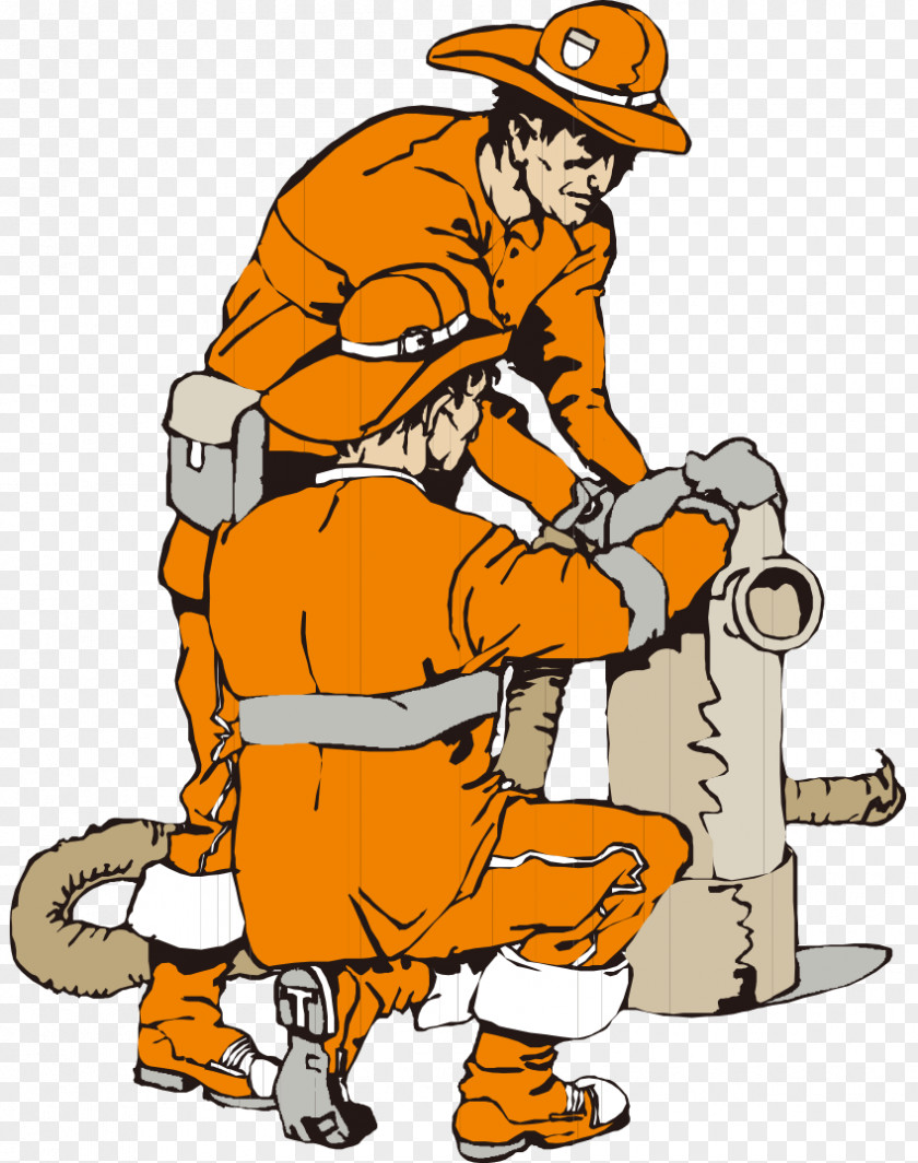 Cartoon Painted Orange Foreign Firefighters Firefighter Firefighting Drawing PNG