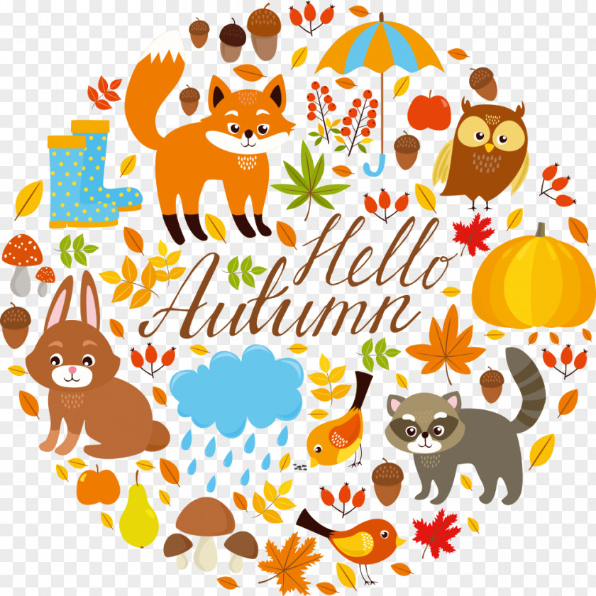 Vector Small Rabbit With Autumn Leaves Euclidean PNG
