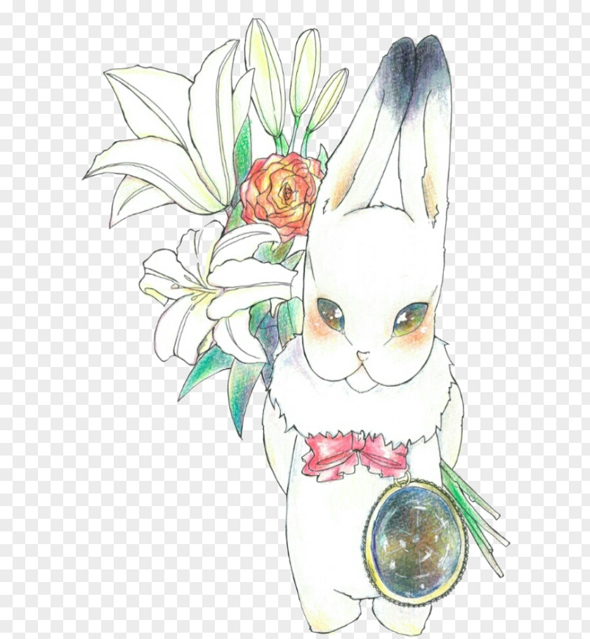 Blooming Lilies Rabbit Easter Bunny Insect Floral Design PNG