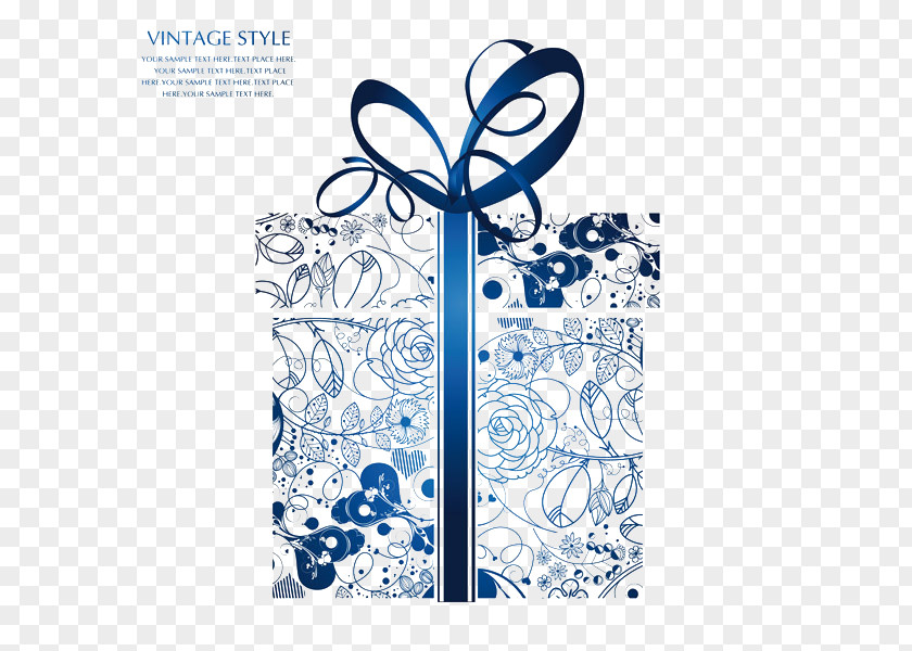 Blue Ribbon Roses Gift Box PNG
