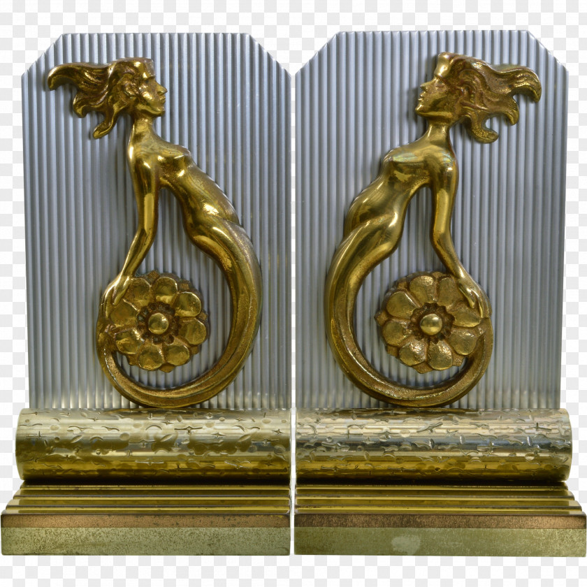 Brass Bronze Marble Bookend Machine Age PNG