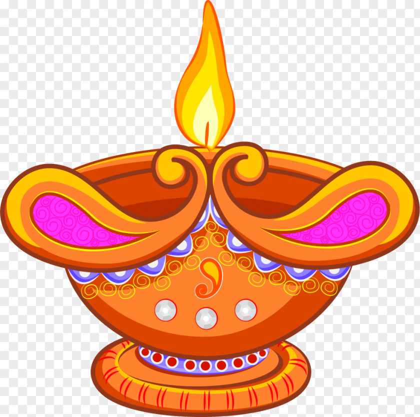 Cartoon Hand Painted Beautiful Oil Lamp Light Diwali Clip Art PNG