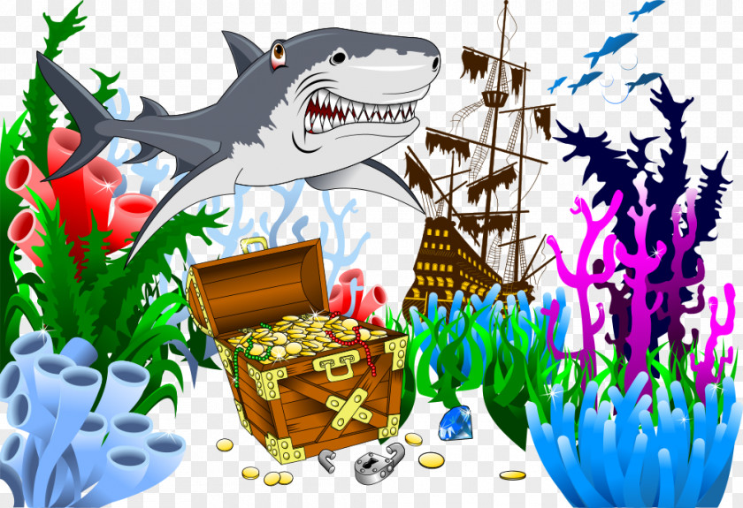 Vector Sharks And Database Shark Cartoon Illustration PNG