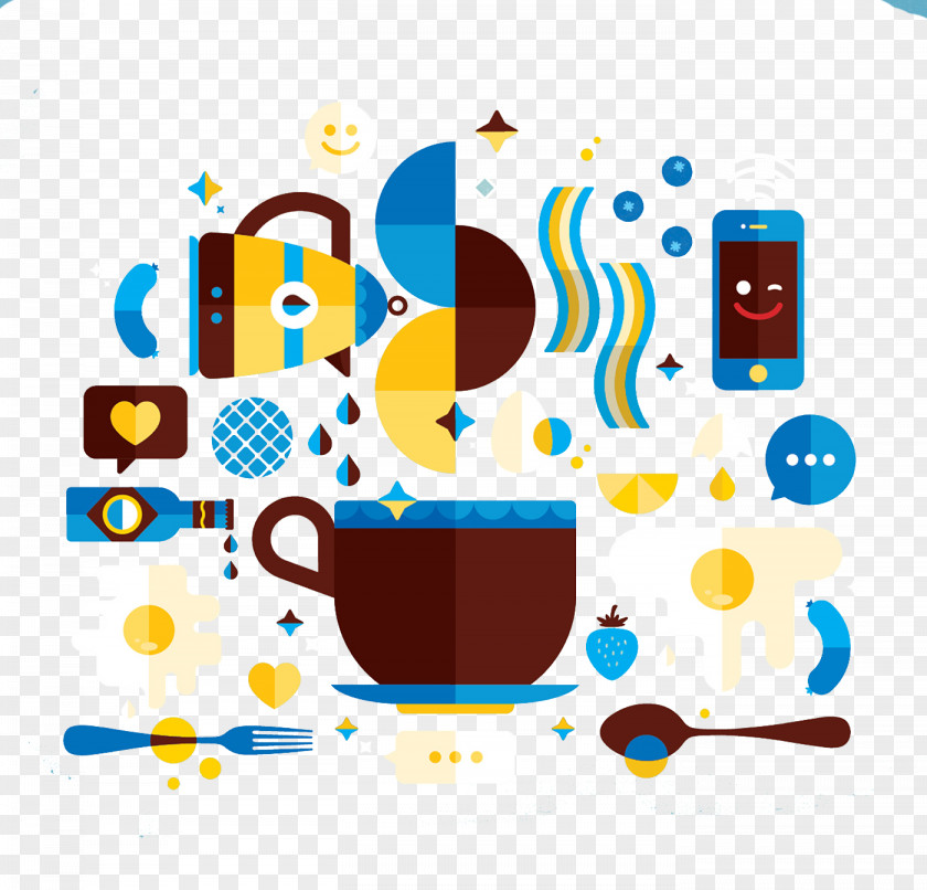 Flat And Coffee Cup Kettle Cafe Illustration PNG