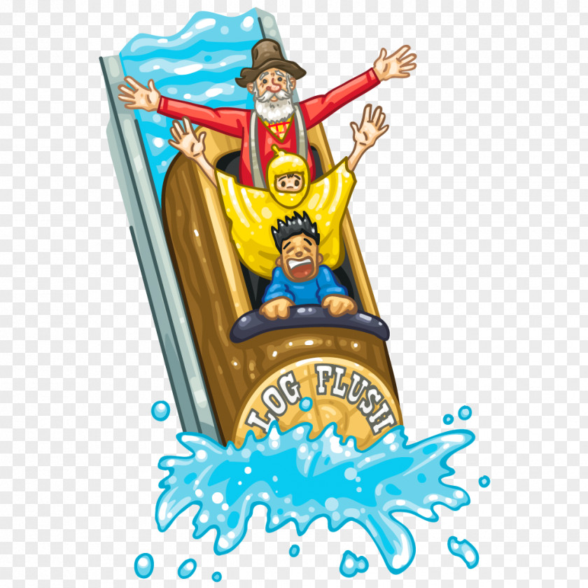 Drop Water Log Flume Cartoon Amusement Park Clip Art PNG