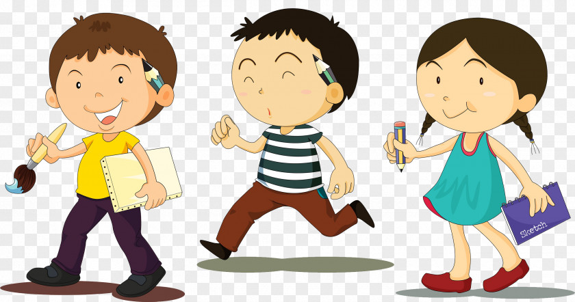Three Children With A Paintbrush For Drawing Shutterstock Royalty-free Illustration PNG