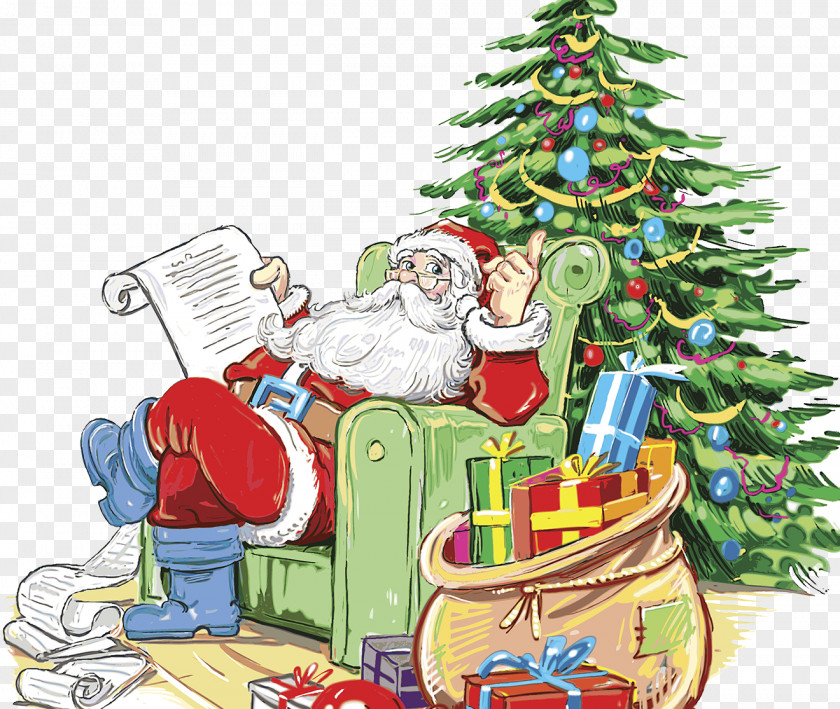 Christmas Eve, Santa Claus Presents Tree Gift Eve Illustration PNG